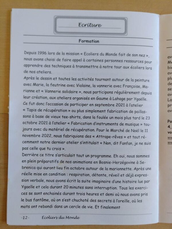 Les membres de Ecoliers du monde ont participé à un atelier d'écriture chez Coccinelles et compagnie