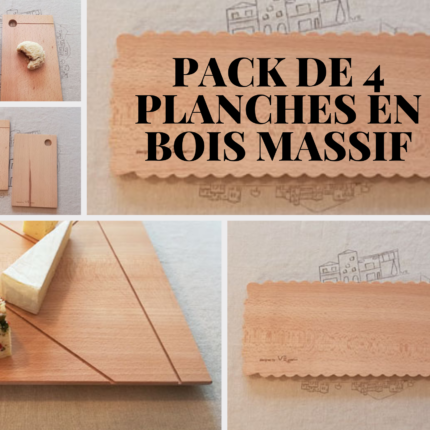 Pack de 4 planches à découper et présenter en bois massif wallon